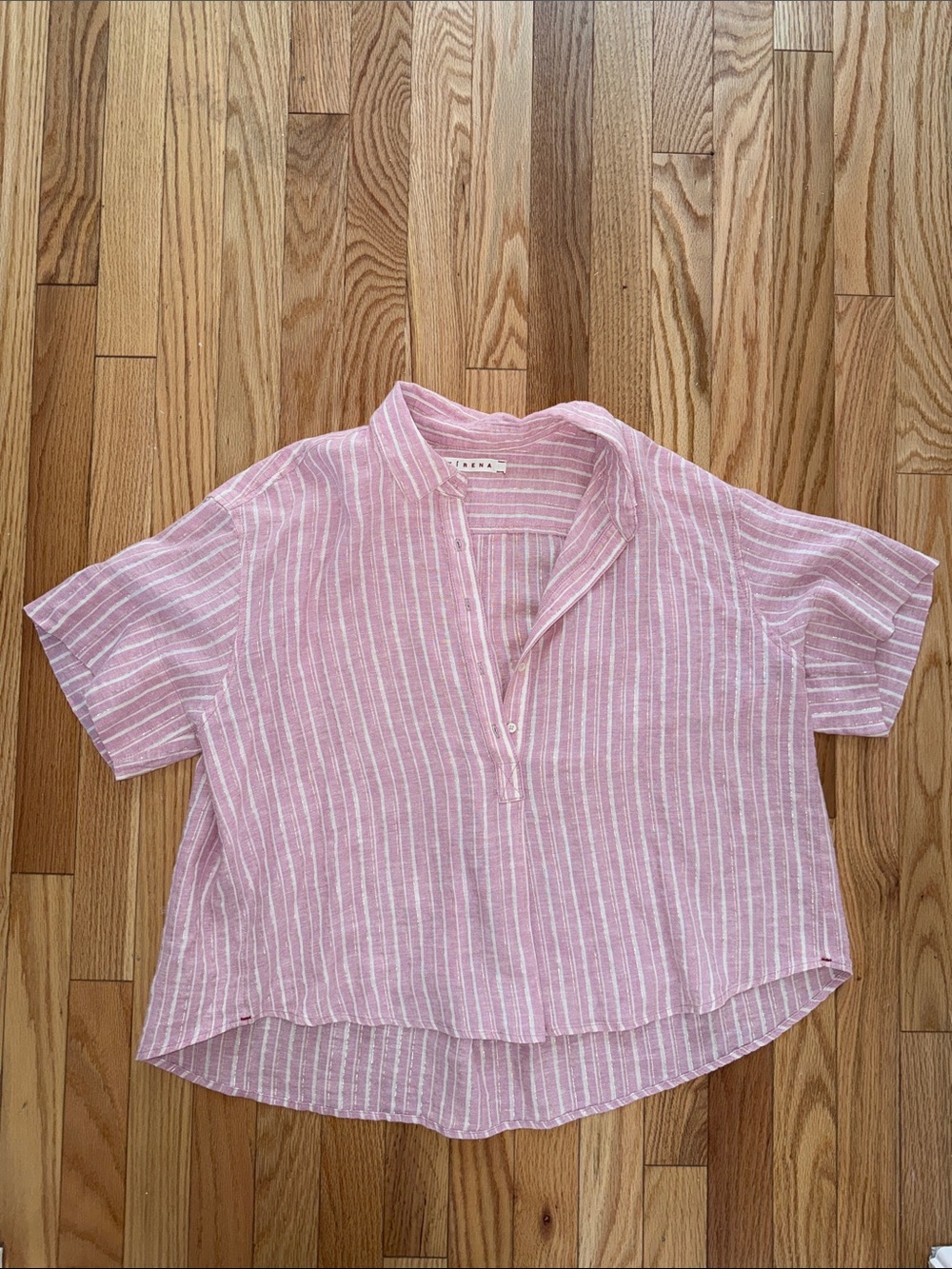 Xirena Pink Stripe with shimmery gold throughout Short-Sleeve Popover Top
